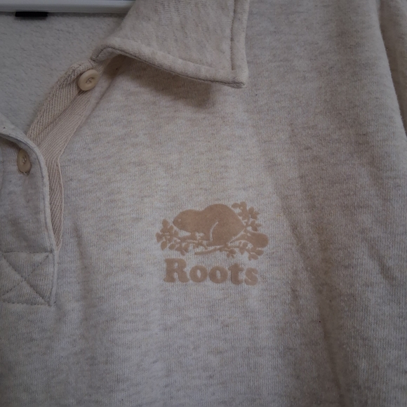 Roots Women's Unisex Size XL Oatmeal Organic Original Button Polo Sweater - Picture 6 of 11
